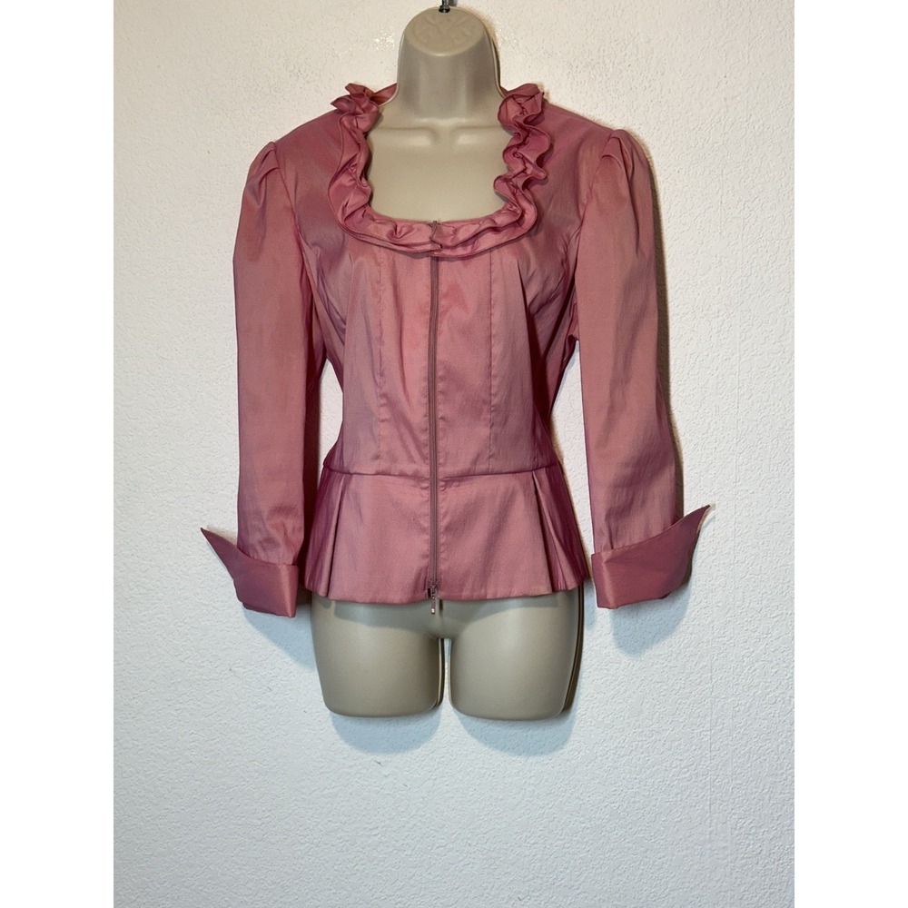 Samuel Dong Womens‎ Pink 3/4 Sleeve Ruffle Collar Jacket Size L Coquette Event